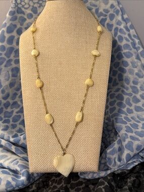 Heart Pendant Long Necklace in Cream and Gold